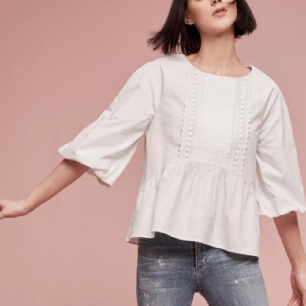 Anthropologie Maeve Ivory Textured Blouse